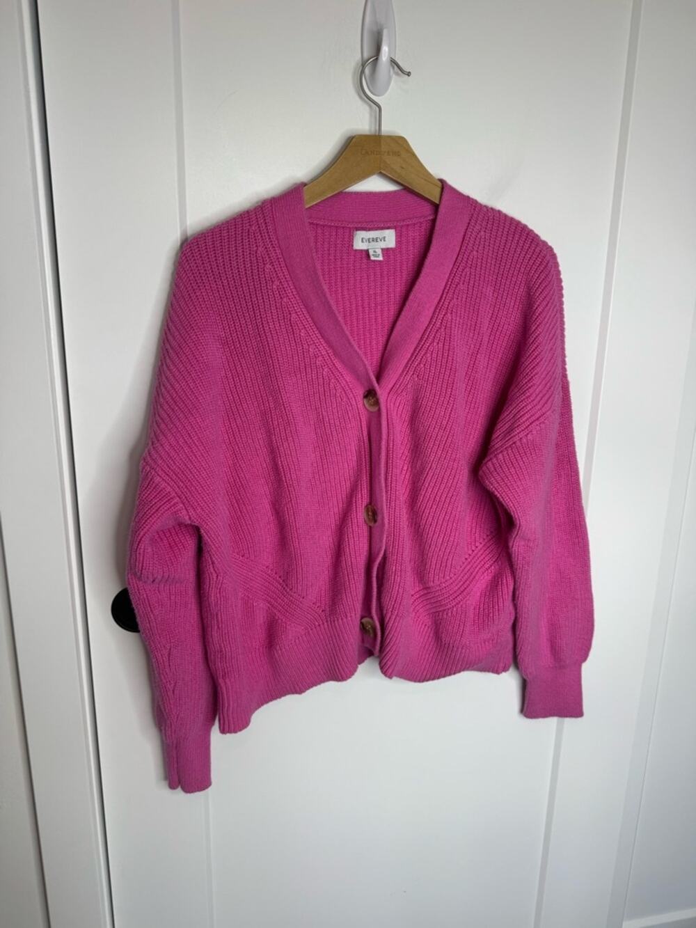 Evereve Pink Chunky Knit 100% Cotton Button Cardigan Sweater Size XL